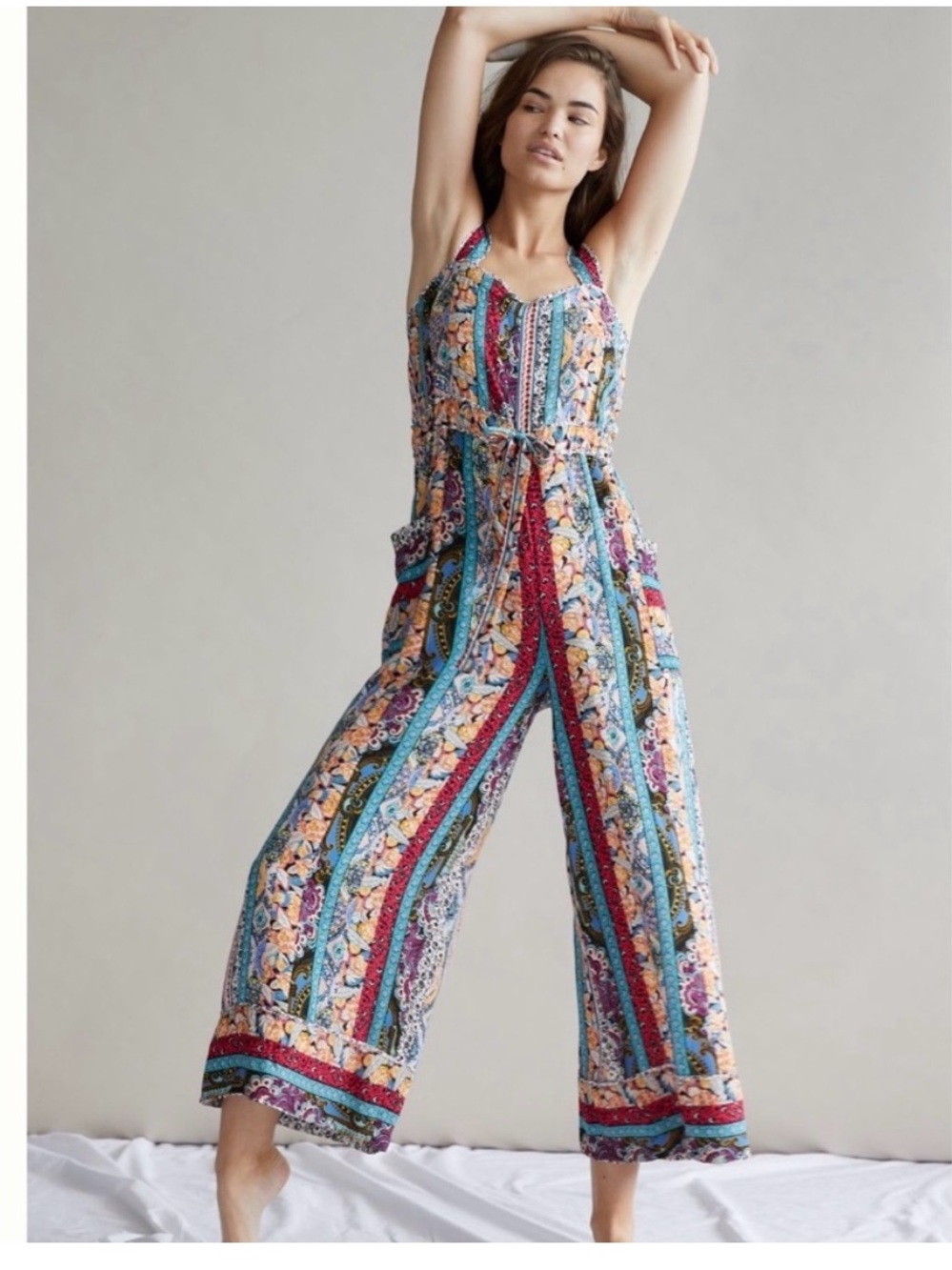 Anthropologie Multicolor Floral & Stripe Patchwork Jumpsuit